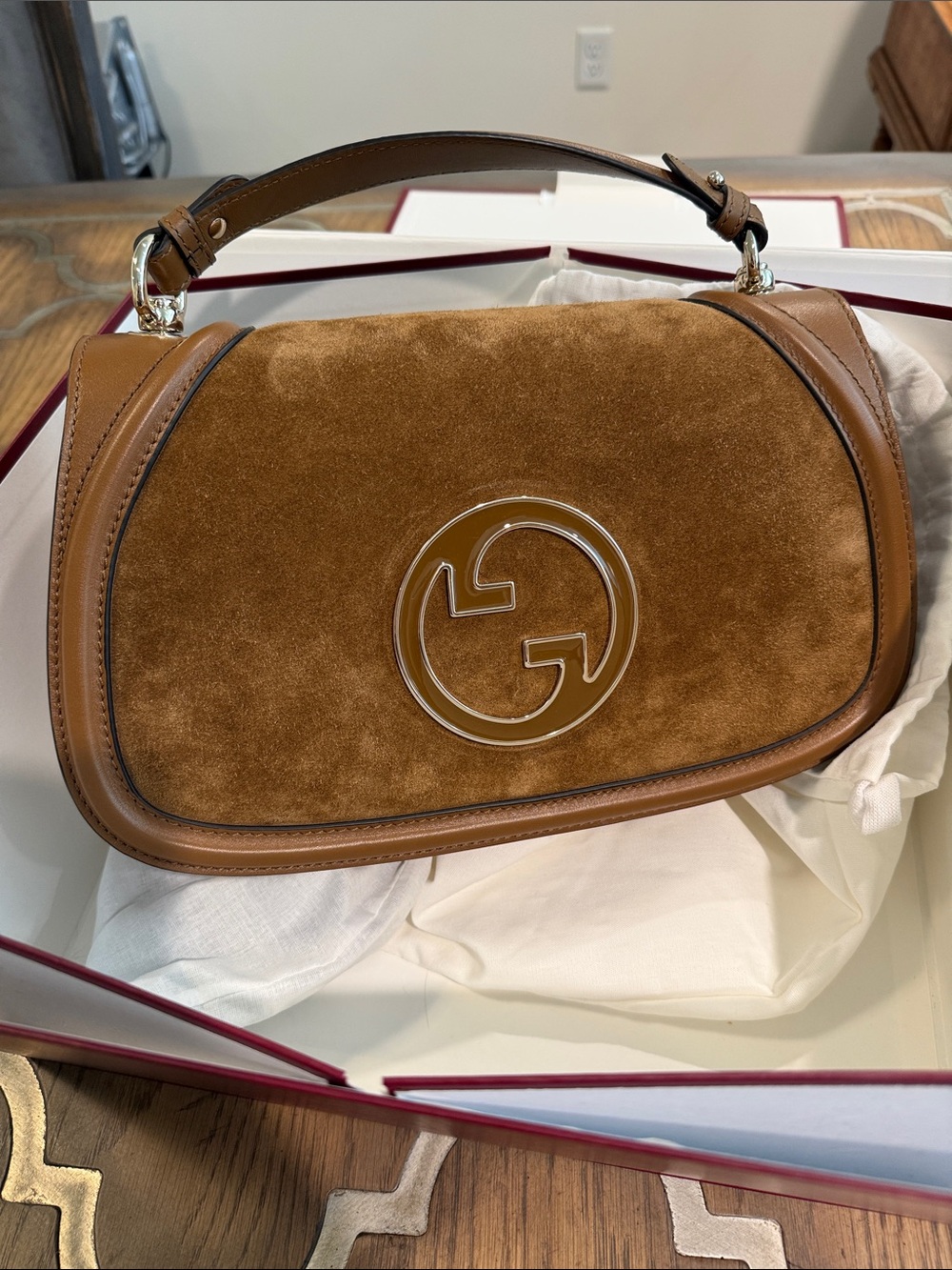 Gucci Blondie Medium Suede Camel Suede and Leather Brown